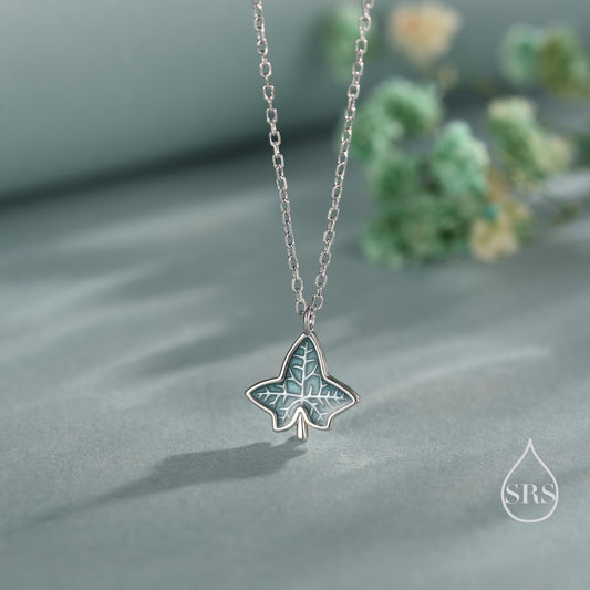 Ivy Leaf Pendant Necklace in Sterling Silver, Enamel Glaze Ivy Necklace, Playful and Quirky Leaf Necklace