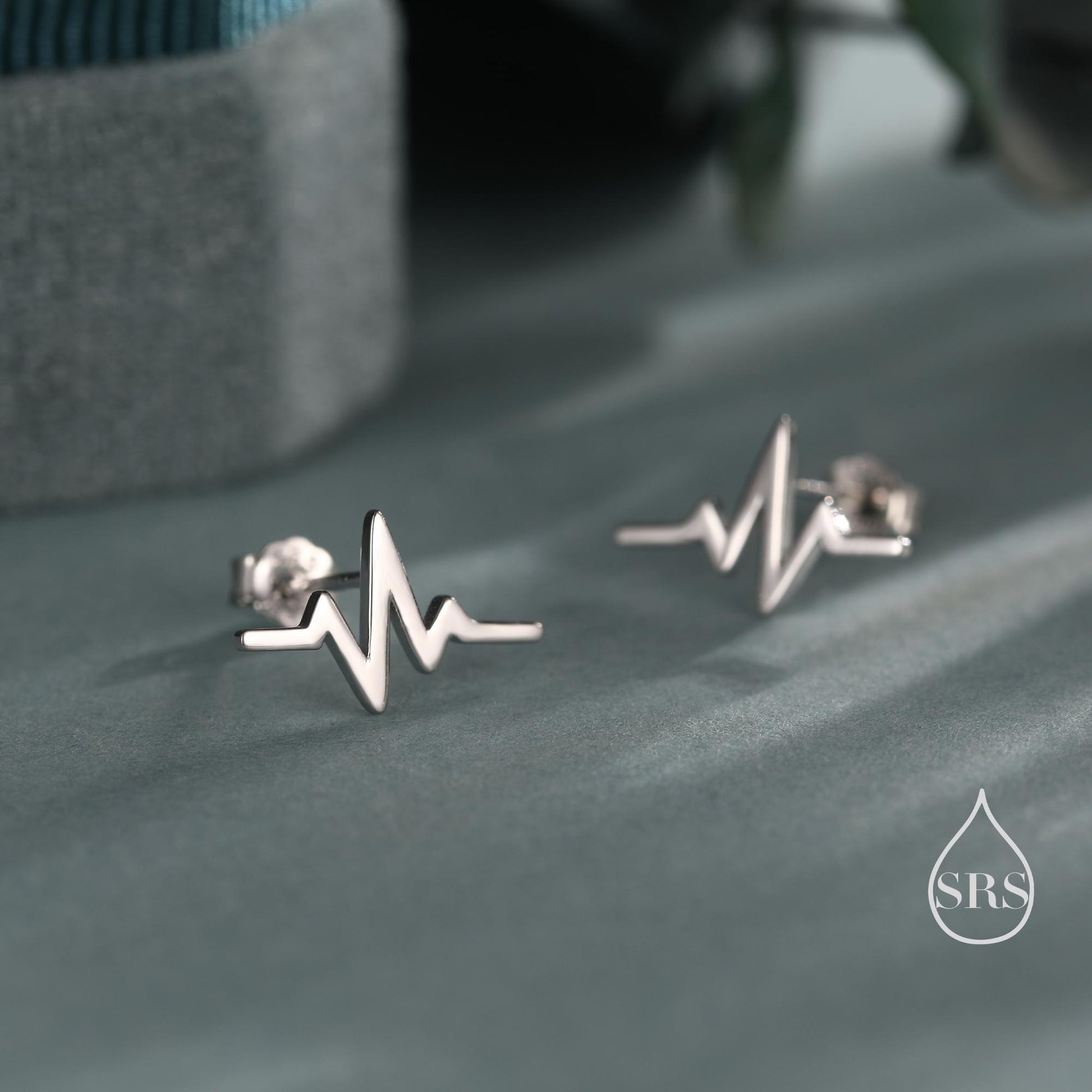Sterling Silver Heart Beat Stud Earrings, Silver or Gold or Rose Gold, Heart Beat Anaogram Earrings, Cute and Quirky Earrings