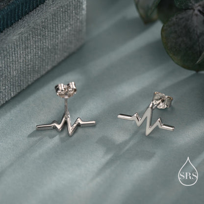 Sterling Silver Heart Beat Stud Earrings, Silver or Gold or Rose Gold, Heart Beat Anaogram Earrings, Cute and Quirky Earrings