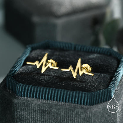 Sterling Silver Heart Beat Stud Earrings, Silver or Gold or Rose Gold, Heart Beat Anaogram Earrings, Cute and Quirky Earrings