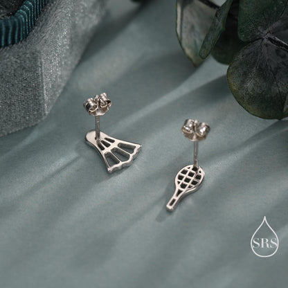 Sterling Silver Mismatched Badminton Stud Earrings. Silver or Gold or Rose Gold, Fun and Playful Gift