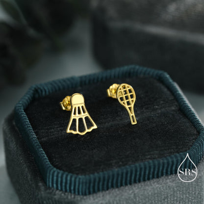 Sterling Silver Mismatched Badminton Stud Earrings. Silver or Gold or Rose Gold, Fun and Playful Gift