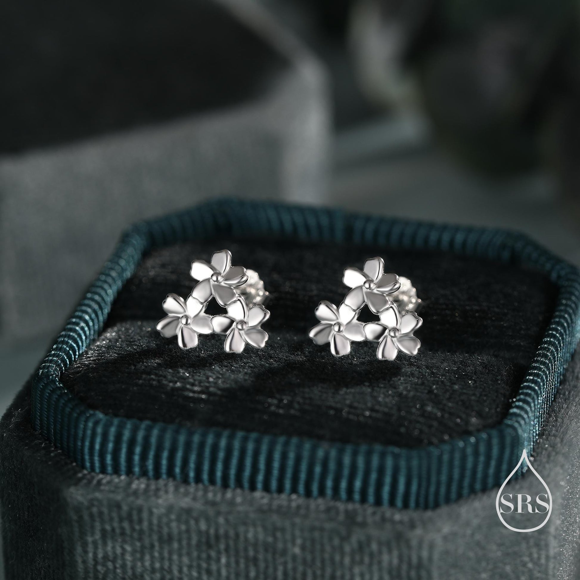 Cherry Blossom Flower Stud Earrings in Sterling Silver, Cherry Blossom Flower Earrings, Daisy Earrings, Flower Bouquets Earrings
