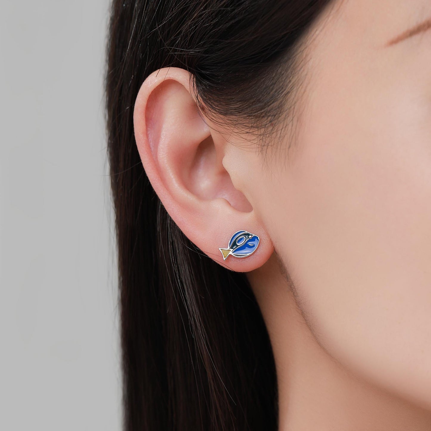 Sterling Silver Blue Tang Fish Stud Earring, Enamel Fish Earrings, Tiny Fish Earrings, Tiny Tropical Fish Stud
