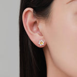 Daffodil CZ Stud Earrings in Sterling Silver, Tiny Flower Earrings, Small Daffodil Earrings, Forget-me-not Stud, Birth Flower for March