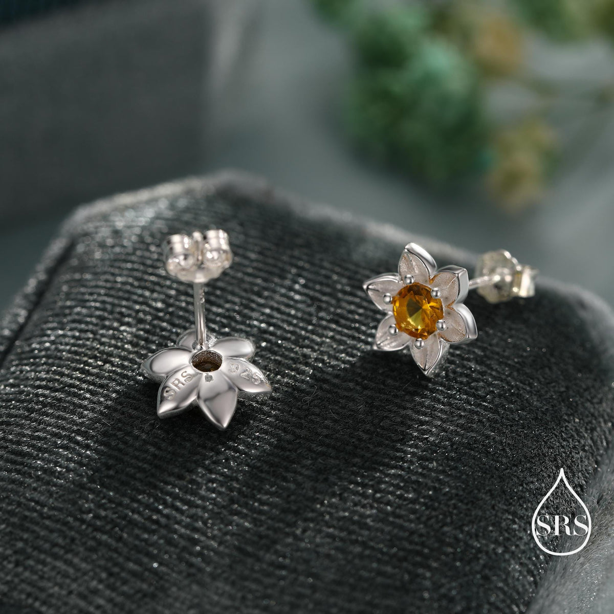 Daffodil CZ Stud Earrings in Sterling Silver, Tiny Flower Earrings, Small Daffodil Earrings, Forget-me-not Stud, Birth Flower for March