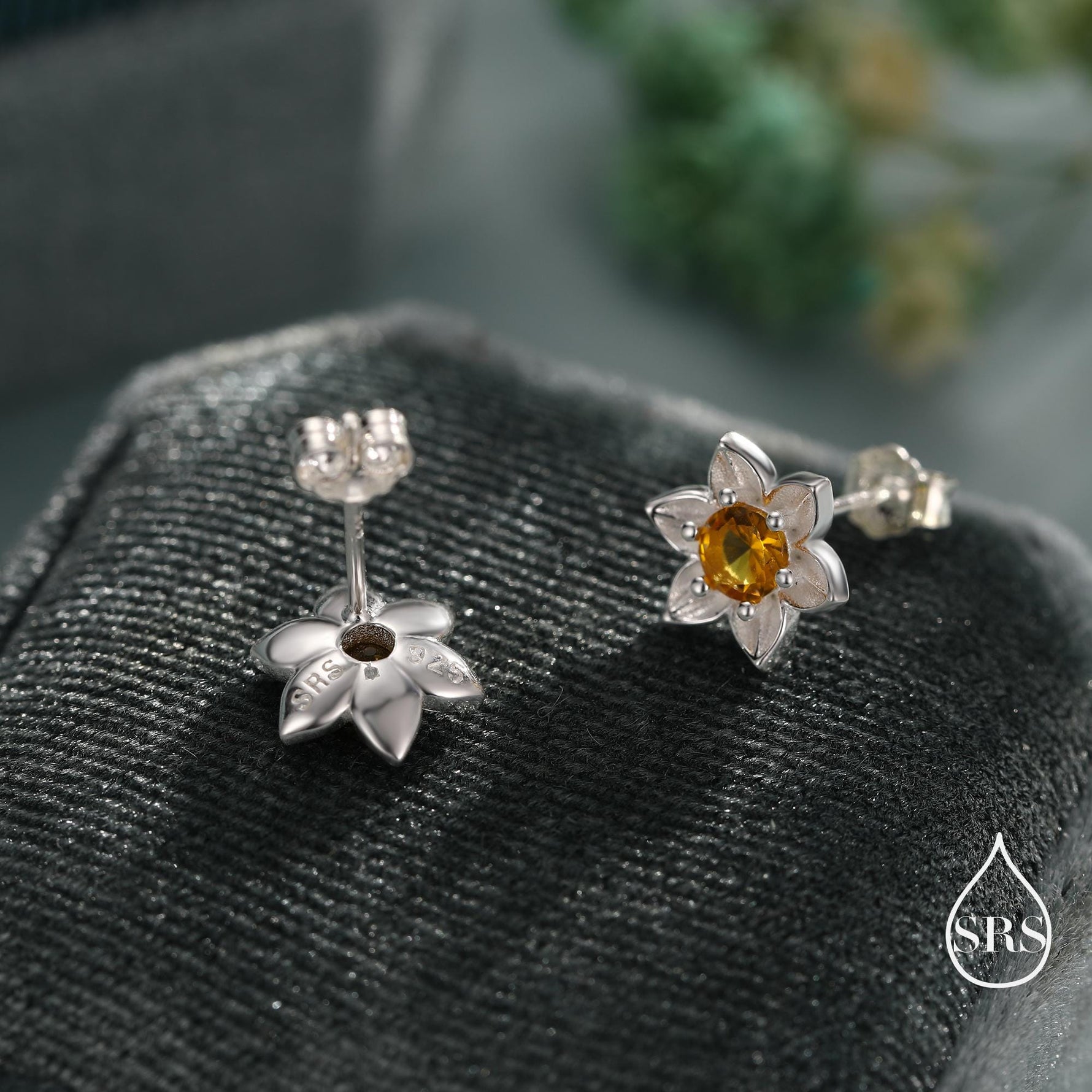 Daffodil CZ Stud Earrings in Sterling Silver, Tiny Flower Earrings, Small Daffodil Earrings, Forget-me-not Stud, Birth Flower for March