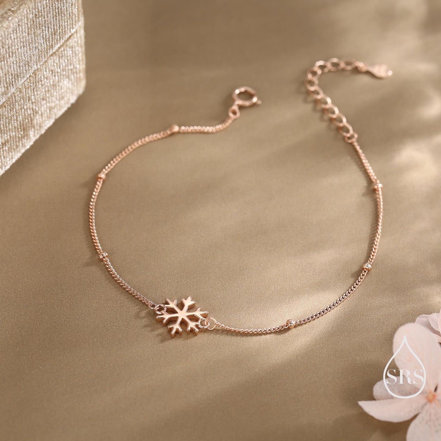 Sterling Silver Snowflake Bracelet, Silver or Gold or Rose gold, Snowflake Charm Bracelet, Extra Delicate and Dainty