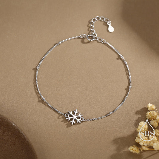 Sterling Silver Snowflake Bracelet, Silver or Gold or Rose gold, Snowflake Charm Bracelet, Extra Delicate and Dainty