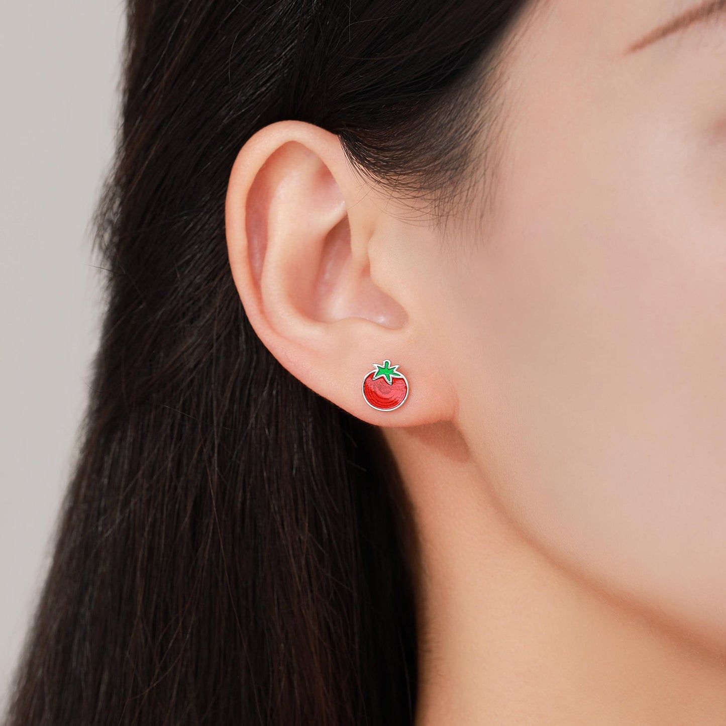 Tomato Stud Earrings in Sterling Silver, Silver or Gold Finish, Tomato Fruit Earrings, Enamel Tomato Earrings