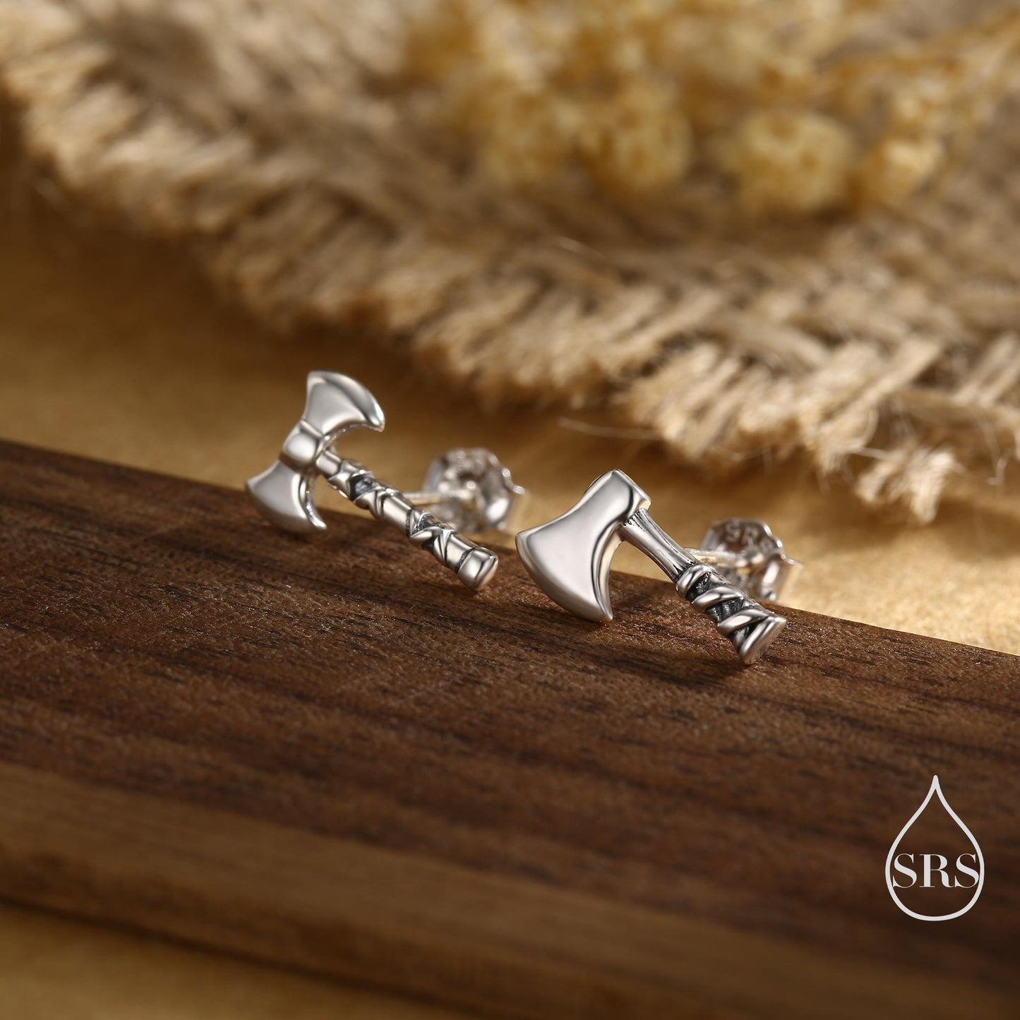 Sterling Silver Mismatched Viking Axe Stud Earrings, Silver or Gold or Rose Gold Finish, Viking Jewellery