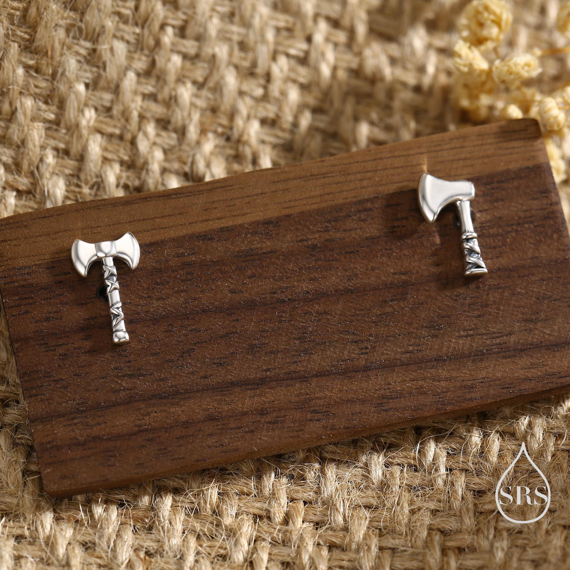 Sterling Silver Mismatched Viking Axe Stud Earrings, Silver or Gold or Rose Gold Finish, Viking Jewellery
