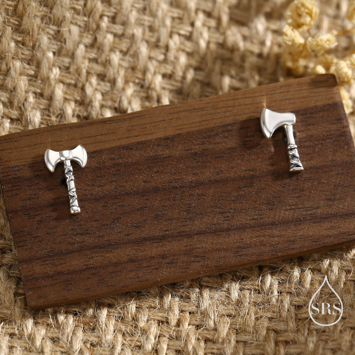 Sterling Silver Viking Axe Mismatched 16G Flat Back Labret Earrings