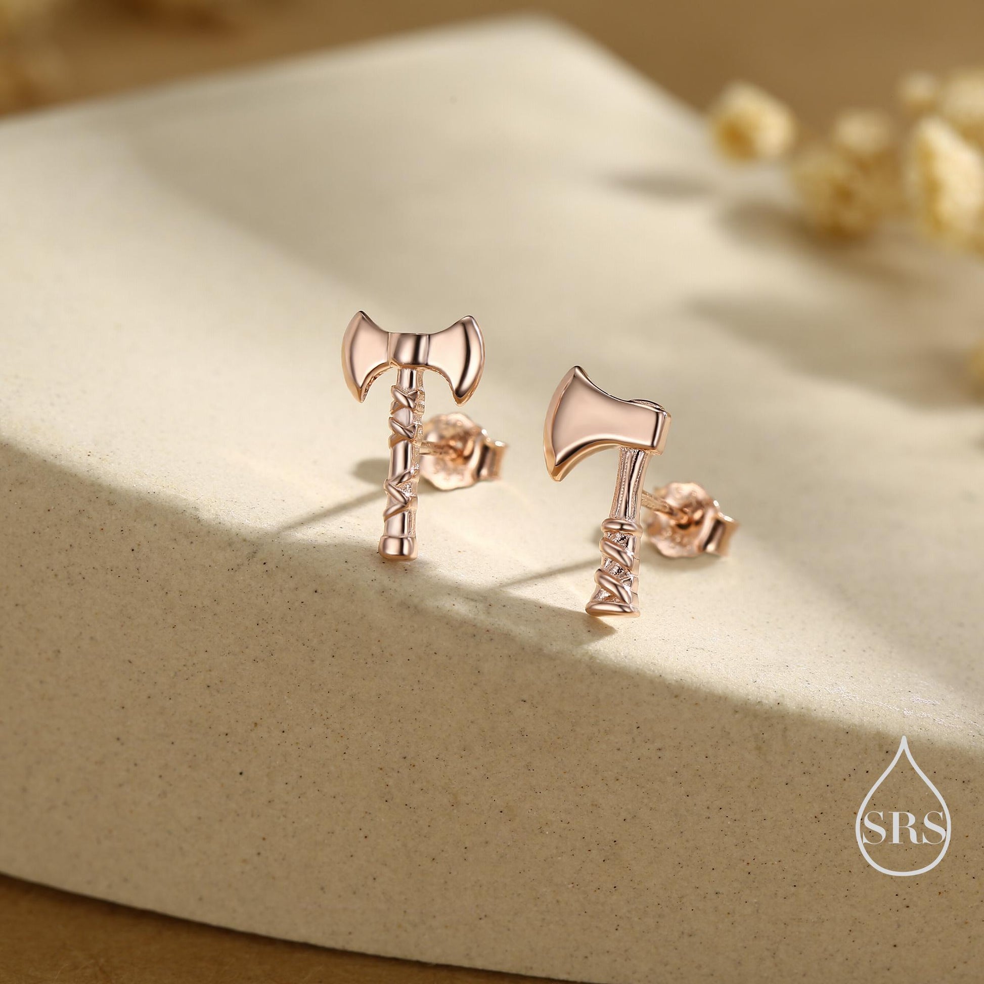Sterling Silver Mismatched Viking Axe Stud Earrings, Silver or Gold or Rose Gold Finish, Viking Jewellery