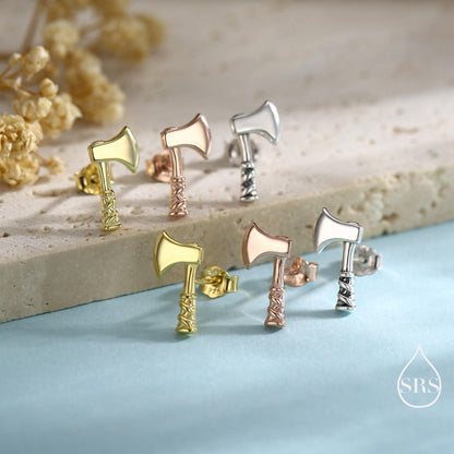 Sterling Silver Viking Axe Stud Earrings, Silver or Gold or Rose Gold Finish, Viking Jewellery