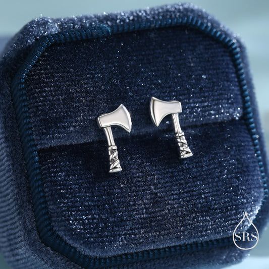 Sterling Silver Viking Axe Stud Earrings, Silver or Gold or Rose Gold Finish, Viking Jewellery