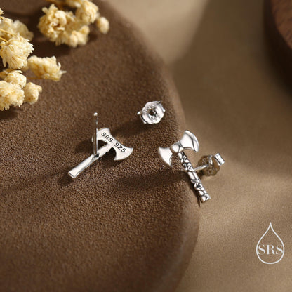 Sterling Silver Double-Headed Viking Axe Stud Earrings, Silver or Gold or Rose Gold Finish, Viking Jewellery
