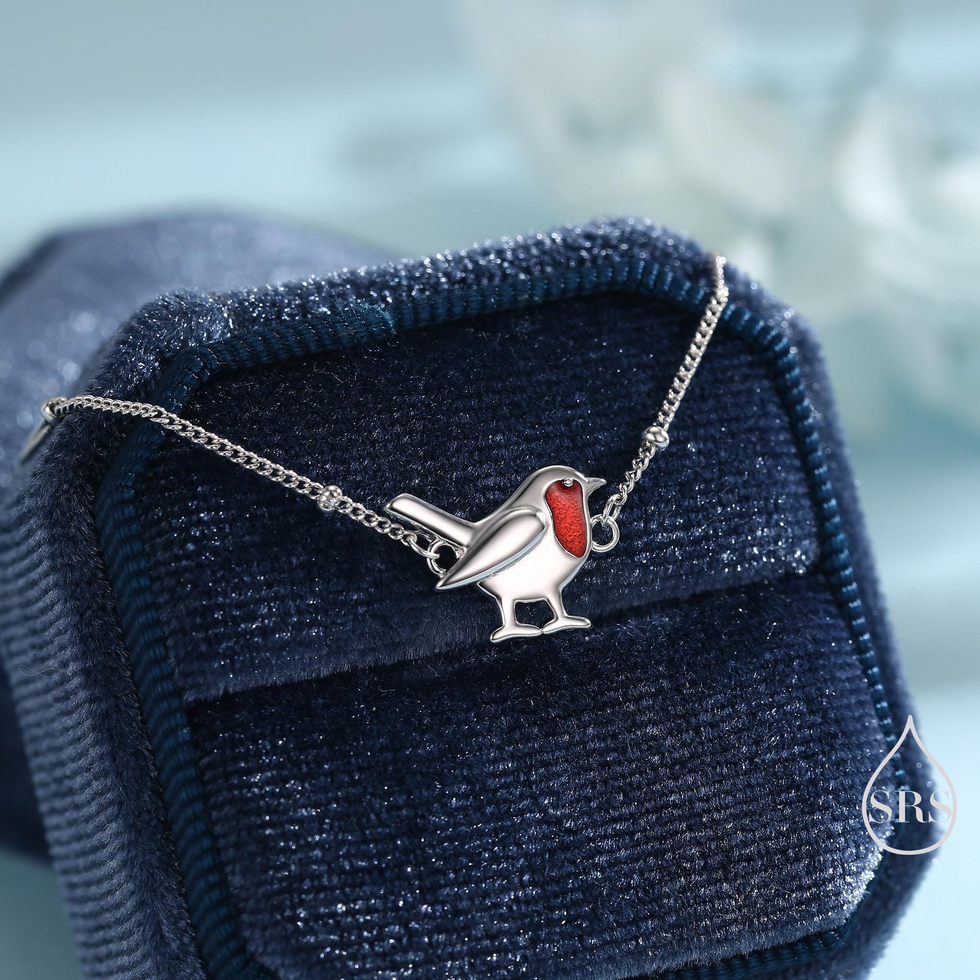 Delicate Robin Bird Bracelet in Sterling Silver with a Satellite Chain, Nature Inspired Bird Jewellery, Minimalist, Simple and Tiny