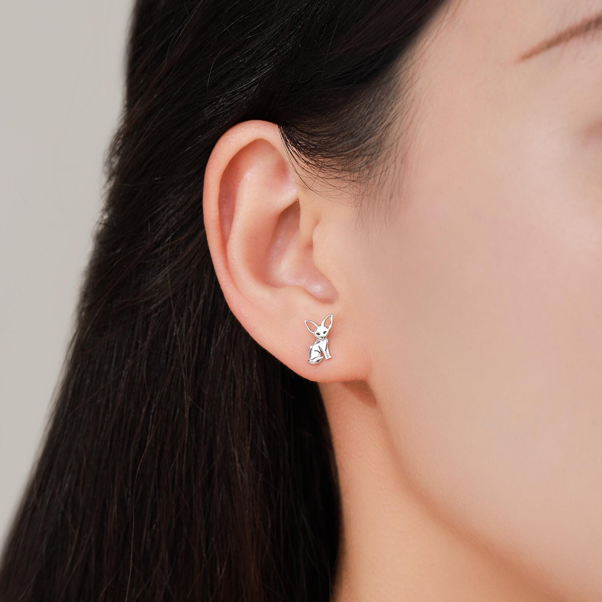 Sterling Silver Fennec Fox Stud Earrings, Silver or Gold or Rose Gold, Cute Fox Earrings, Cute and Quirky Earrings