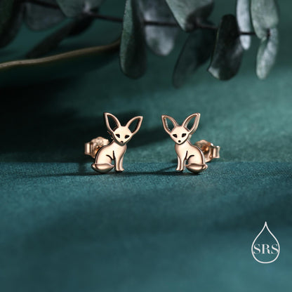 Sterling Silver Fennec Fox Stud Earrings, Silver or Gold or Rose Gold, Cute Fox Earrings, Cute and Quirky Earrings