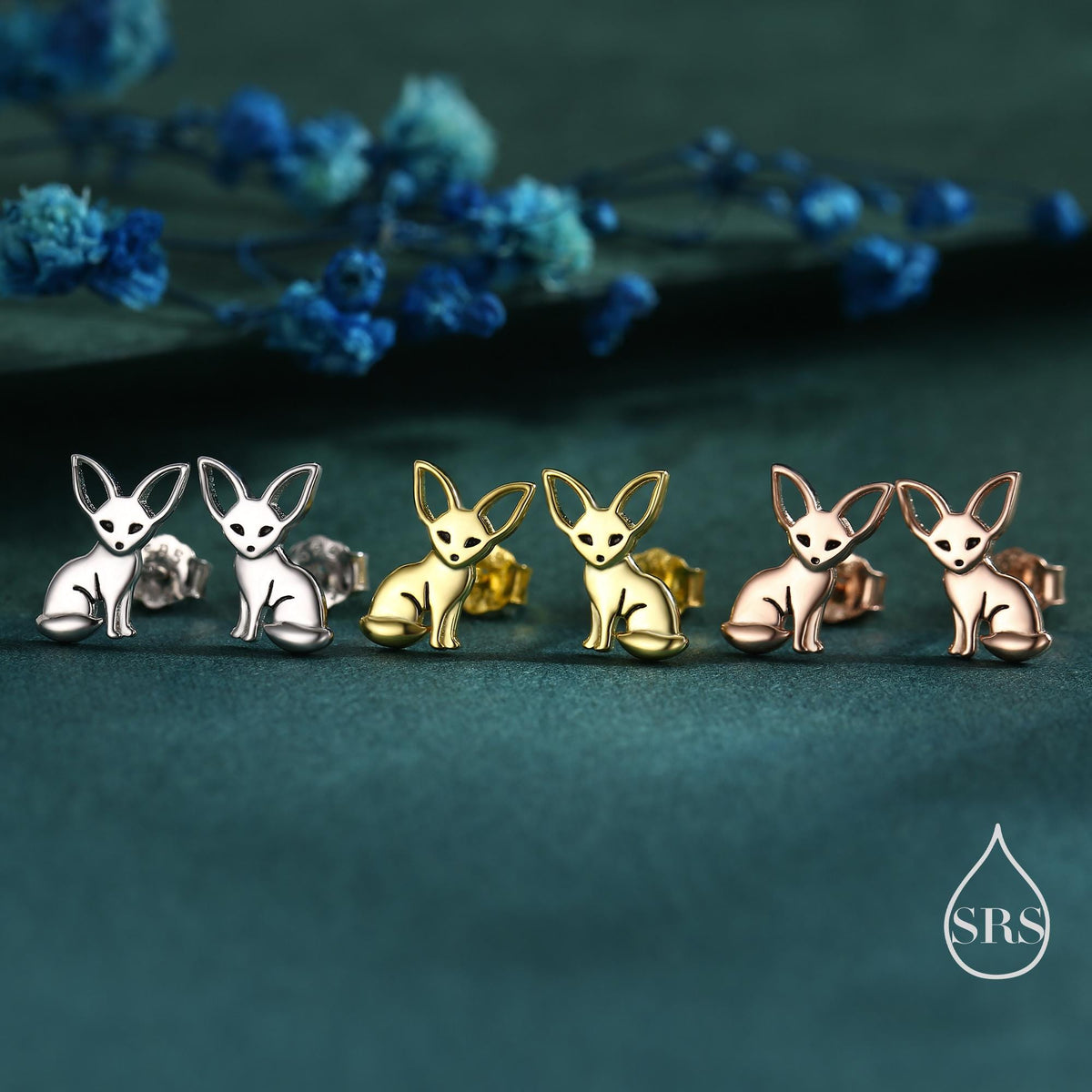 Sterling Silver Fennec Fox Stud Earrings, Silver or Gold or Rose Gold, Cute Fox Earrings, Cute and Quirky Earrings