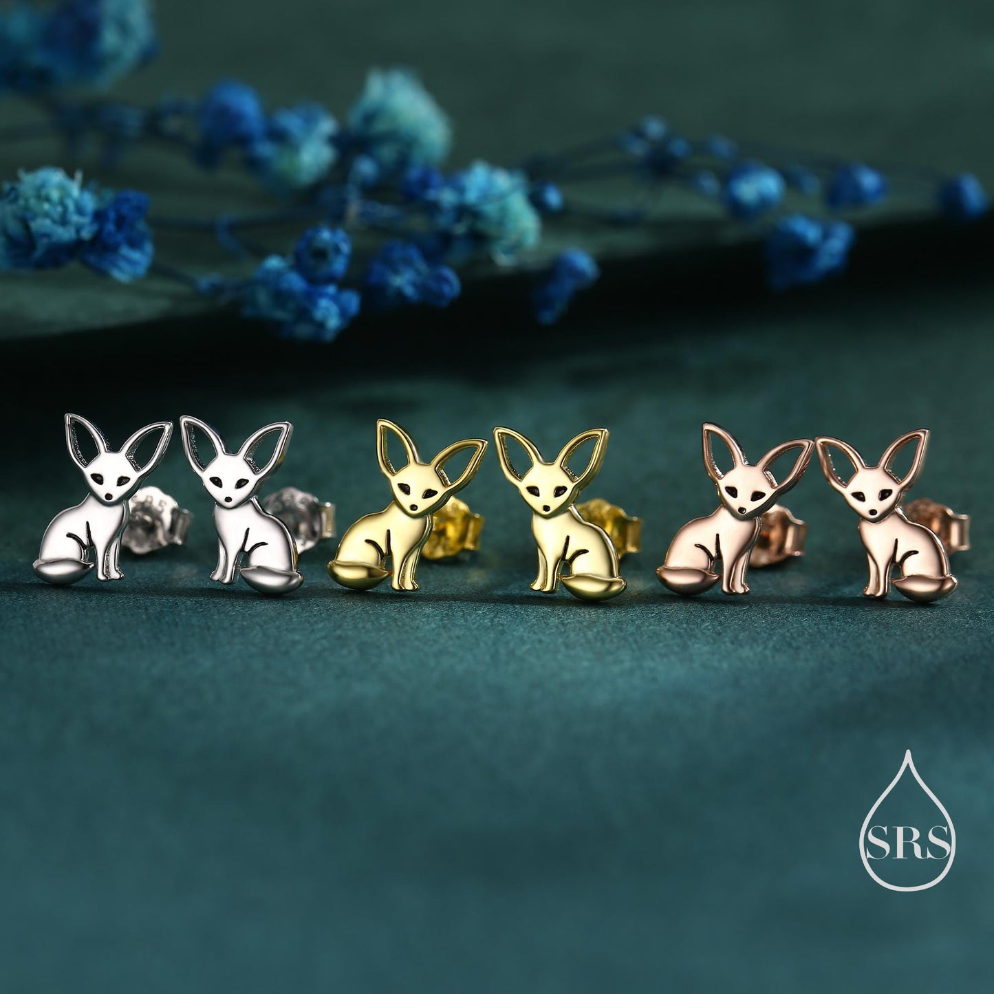 Sterling Silver Fennec Fox Stud Earrings, Silver or Gold or Rose Gold, Cute Fox Earrings, Cute and Quirky Earrings