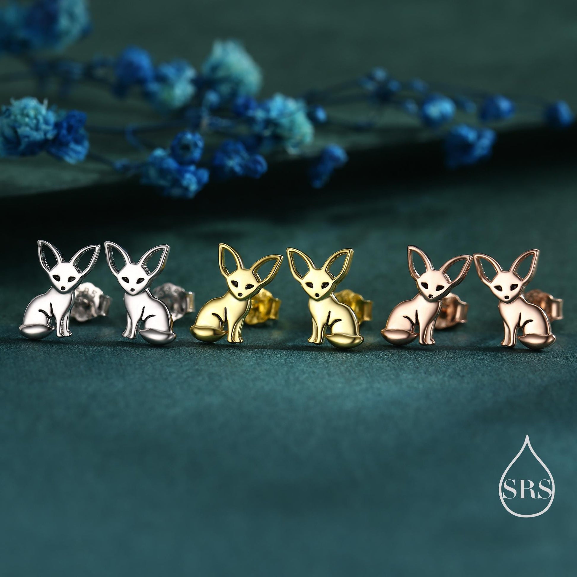 Sterling Silver Fennec Fox Stud Earrings, Silver or Gold or Rose Gold, Cute Fox Earrings, Cute and Quirky Earrings