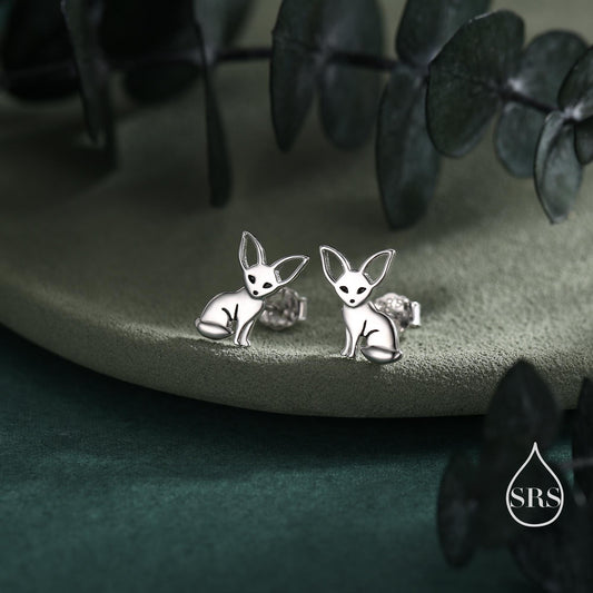 Sterling Silver Fennec Fox Stud Earrings, Silver or Gold or Rose Gold, Cute Fox Earrings, Cute and Quirky Earrings