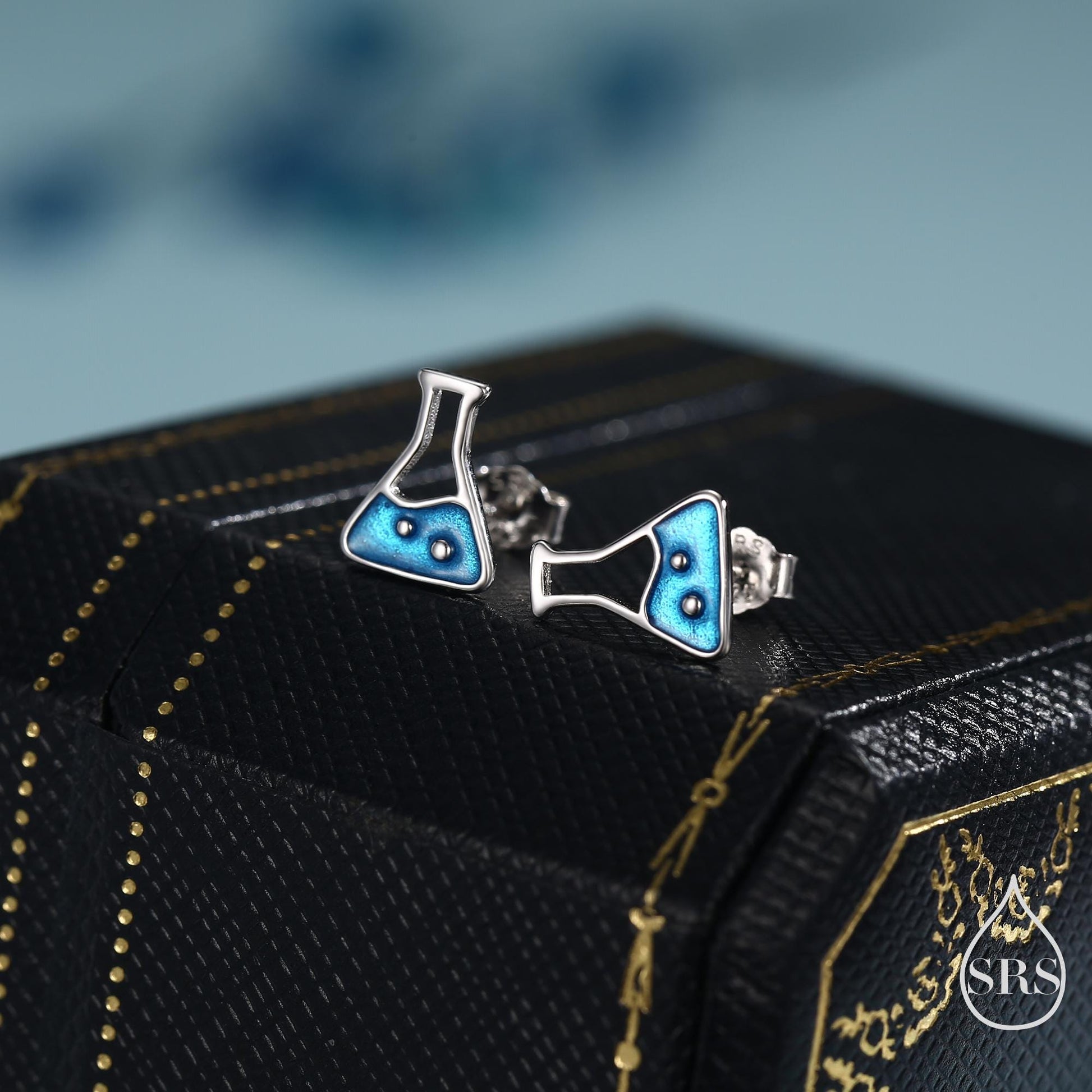Sterling Silver Chemistry Flask Stud Earrings, Available in Silver, Gold or Rose Gold Finish, Cute Fun Quirky, Science Inspired