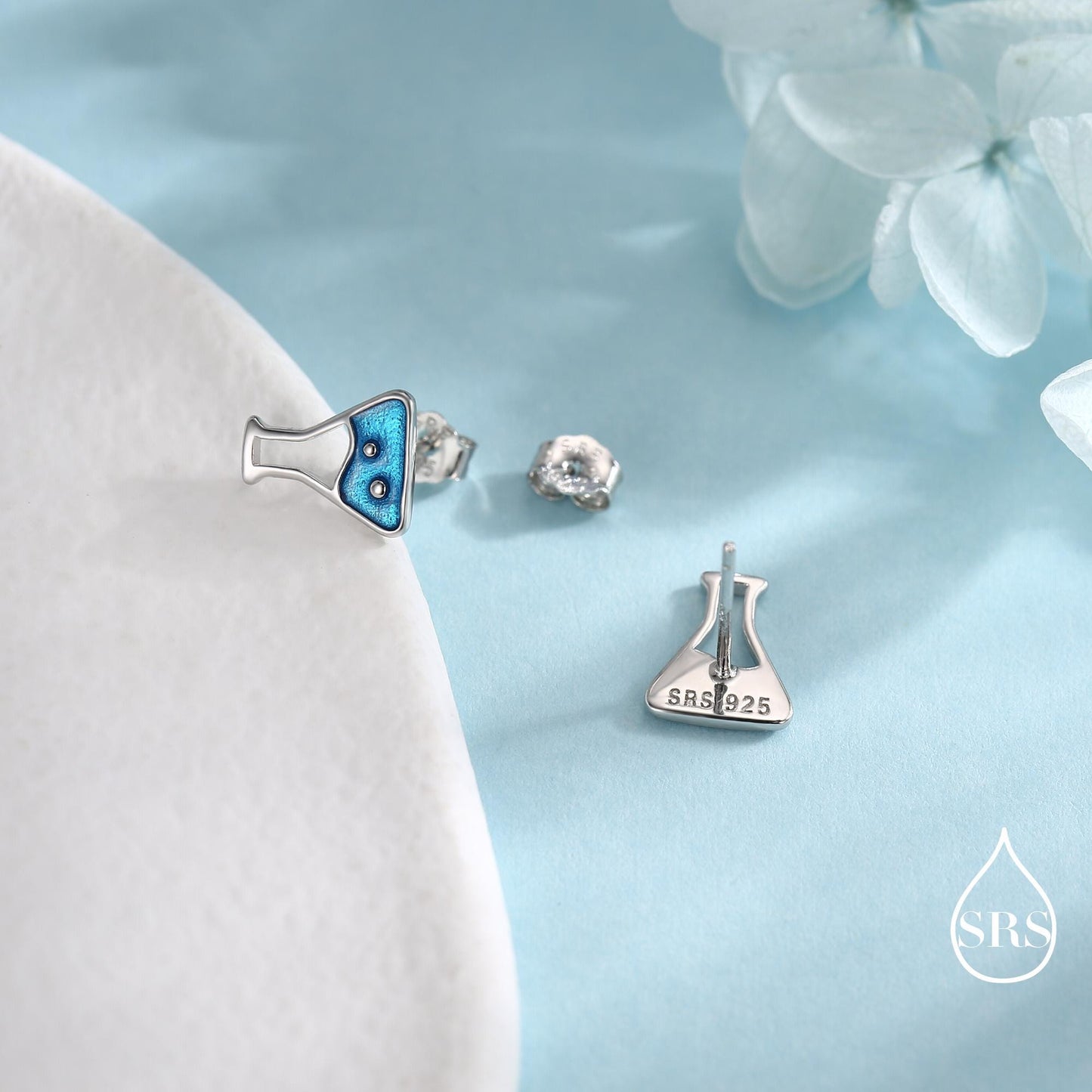 Sterling Silver Chemistry Flask Stud Earrings, Available in Silver, Gold or Rose Gold Finish, Cute Fun Quirky, Science Inspired