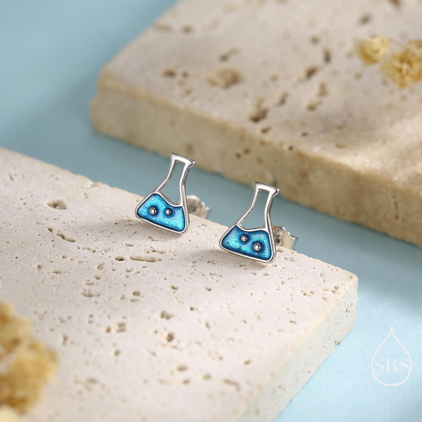 Sterling Silver Chemistry Flask Stud Earrings, Available in Silver, Gold or Rose Gold Finish, Cute Fun Quirky, Science Inspired