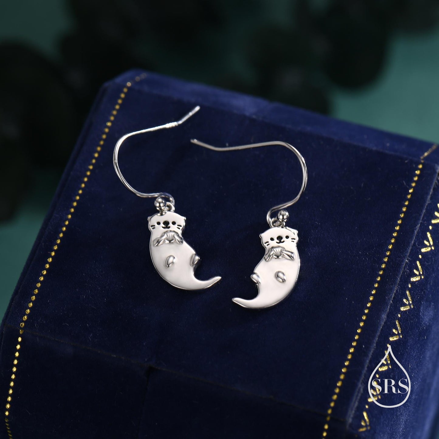 Sterling Silver Otter Drop Earrings, Silver or Gold or Rose Gold, Otter Hook Earrings, Dangle Earrings, Nature Inspired Animal Earrings