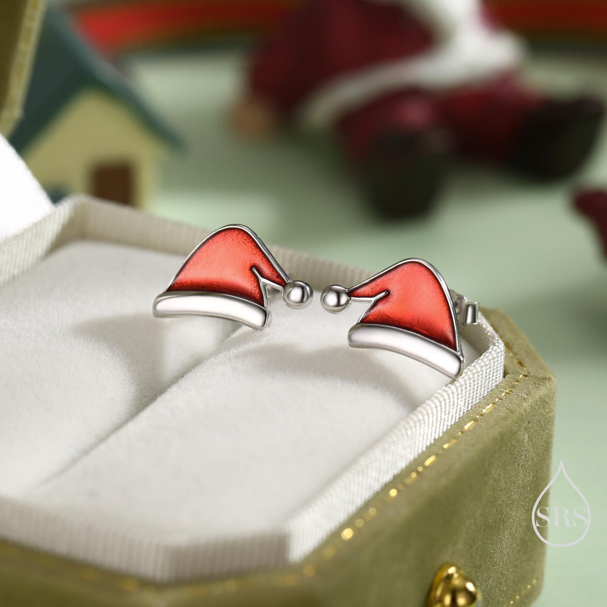 Enamel Christmas Hat Stud Earrings in Sterling Silver, Red Enamel Christmas Earrings, Perfect Christmas Gift