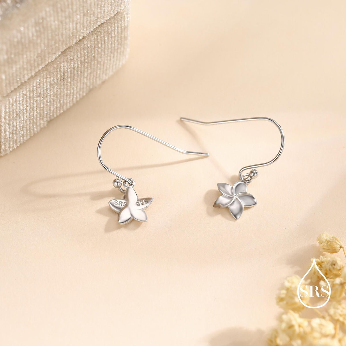 Tiny Plumeria Flower Drop Hook Earrings in Sterling Silver, Silver, Gold or Rose Gold, Flower Earrings, Nature Inspired