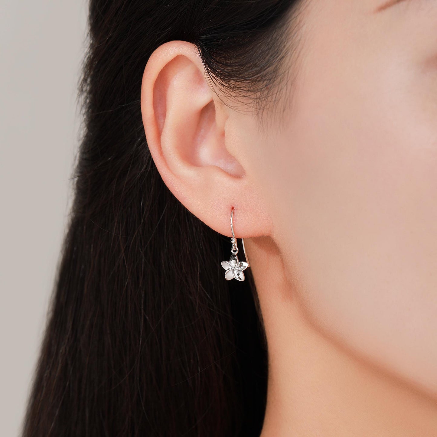 Tiny Plumeria Flower Drop Hook Earrings in Sterling Silver, Silver, Gold or Rose Gold, Flower Earrings, Nature Inspired