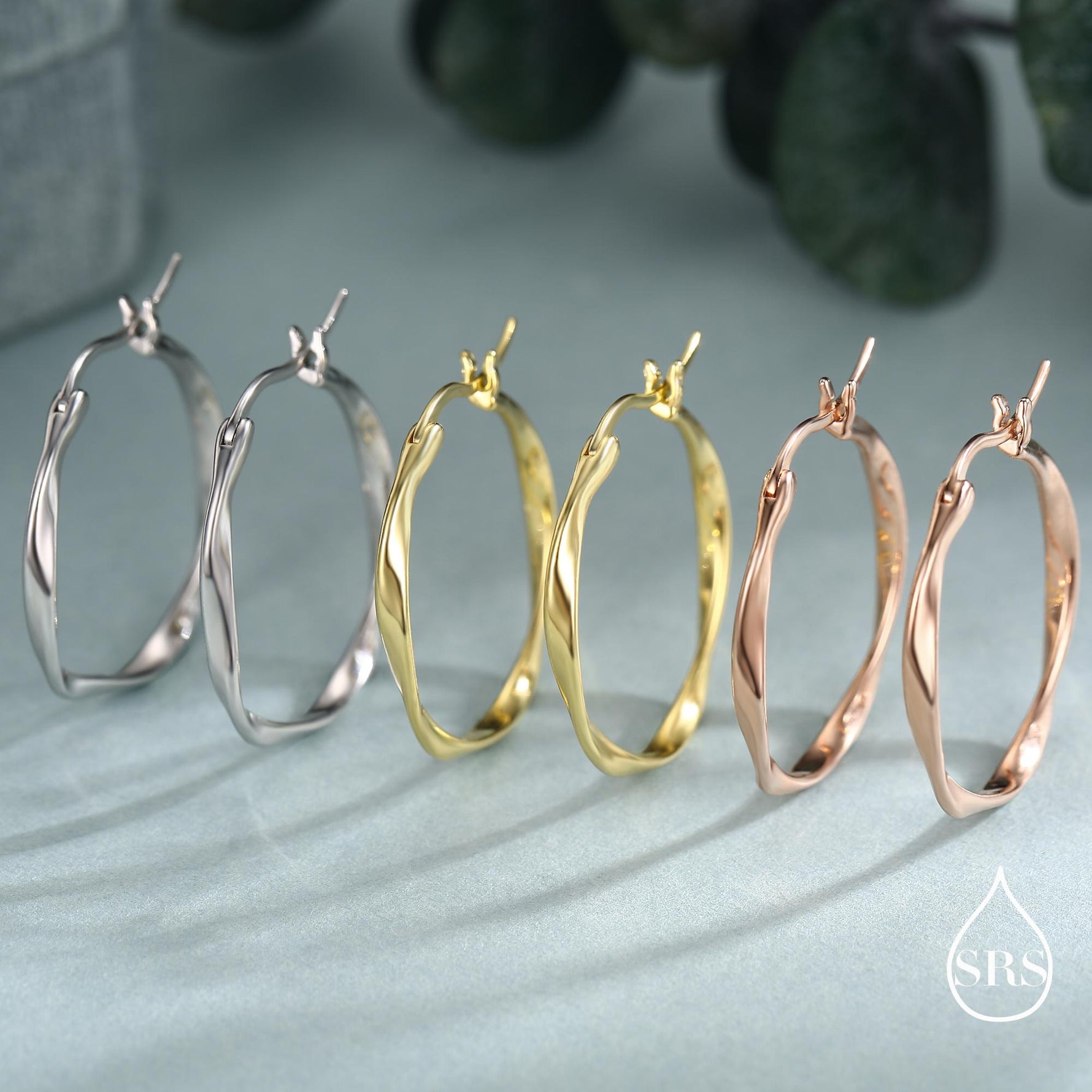 Large Mobius Hoop Earrings in Sterling Silver, Silver or Gold or Rose Gold, Large Twisted hoops, 20mm Hoops, Twist Hoops