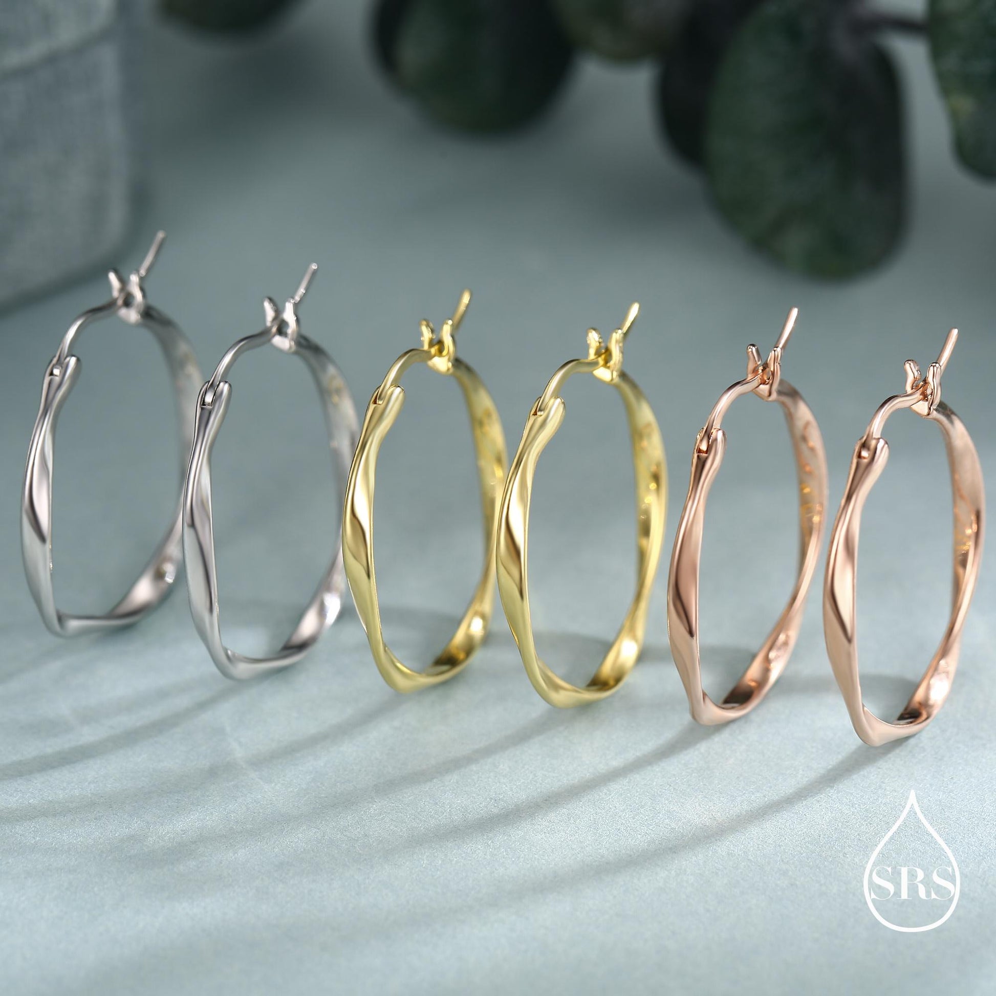 Large Mobius Hoop Earrings in Sterling Silver, Silver or Gold or Rose Gold, Large Twisted hoops, 20mm Hoops, Twist Hoops