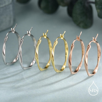 Large Mobius Hoop Earrings in Sterling Silver, Silver or Gold or Rose Gold, Large Twisted hoops, 20mm Hoops, Twist Hoops