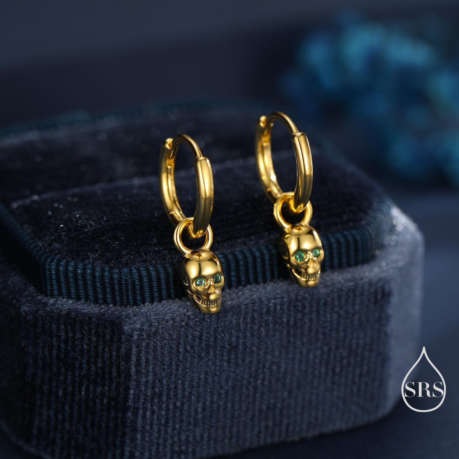 Extra Tiny Skull Huggie Hoop Earrings in Sterling Silver, Silver, Gold or Rose Gold, Detachable Skull Charms, Silver Skull Hoop Earrings