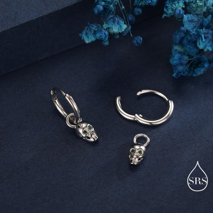 Extra Tiny Skull Huggie Hoop Earrings in Sterling Silver, Silver, Gold or Rose Gold, Detachable Skull Charms, Silver Skull Hoop Earrings