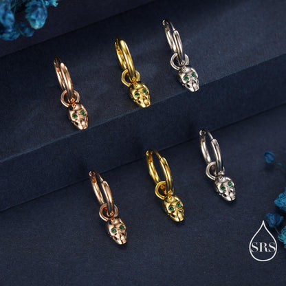 Extra Tiny Skull Huggie Hoop Earrings in Sterling Silver, Silver, Gold or Rose Gold, Detachable Skull Charms, Silver Skull Hoop Earrings