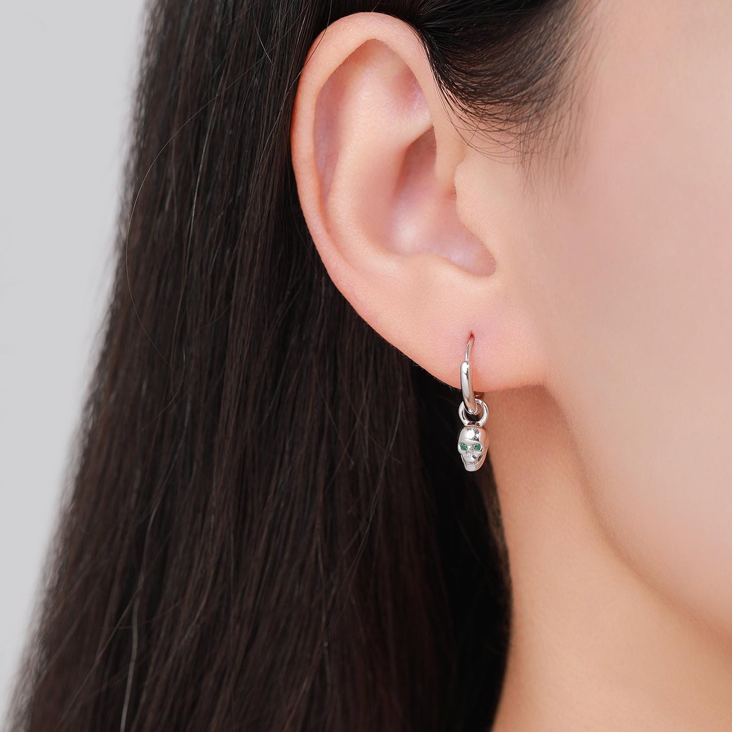 Mismatched Skull and Sword Huggie Hoop Earrings in Sterling Silver, Tiny Detachable Skull and Sword Charms, Silver Skull Hoop Earrings