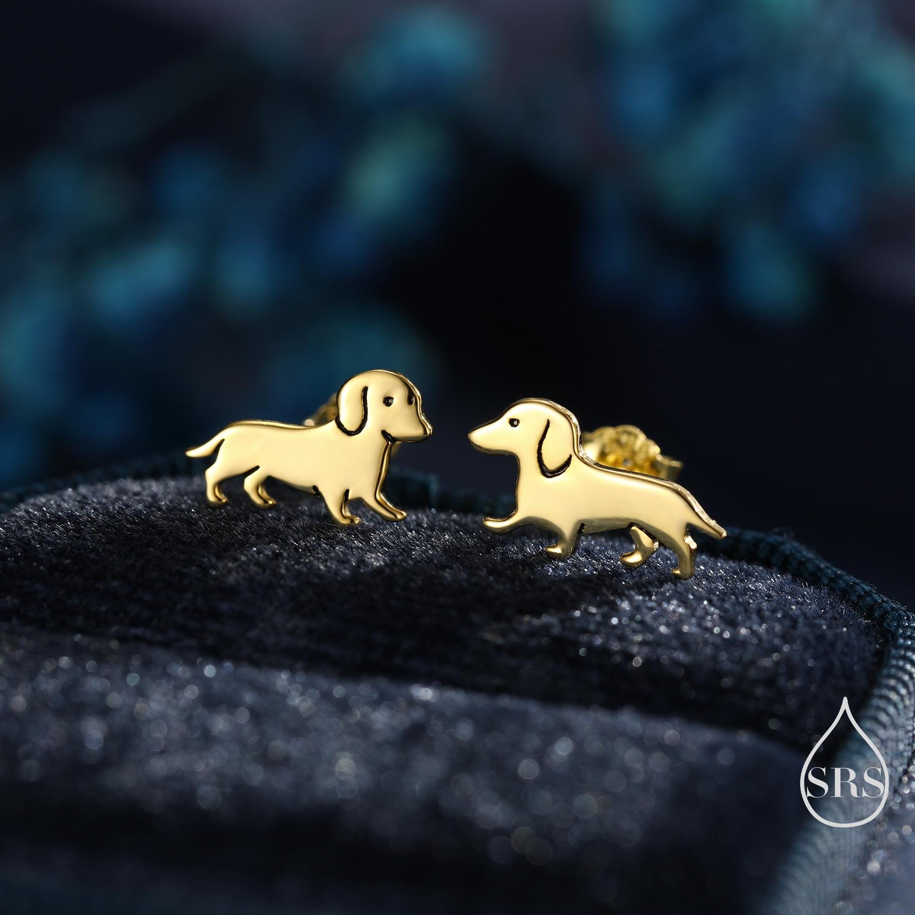 Cute Sausage Dog Puppy Stud Earrings in Sterling Silver, Silver or Gold or Rose Gold, Small Dachshund Dog Earrings, Silver Dog Earrings