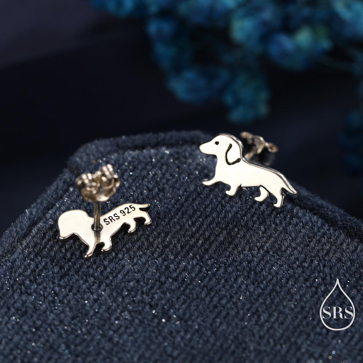 Cute Sausage Dog Puppy Stud Earrings in Sterling Silver, Silver or Gold or Rose Gold, Small Dachshund Dog Earrings, Silver Dog Earrings
