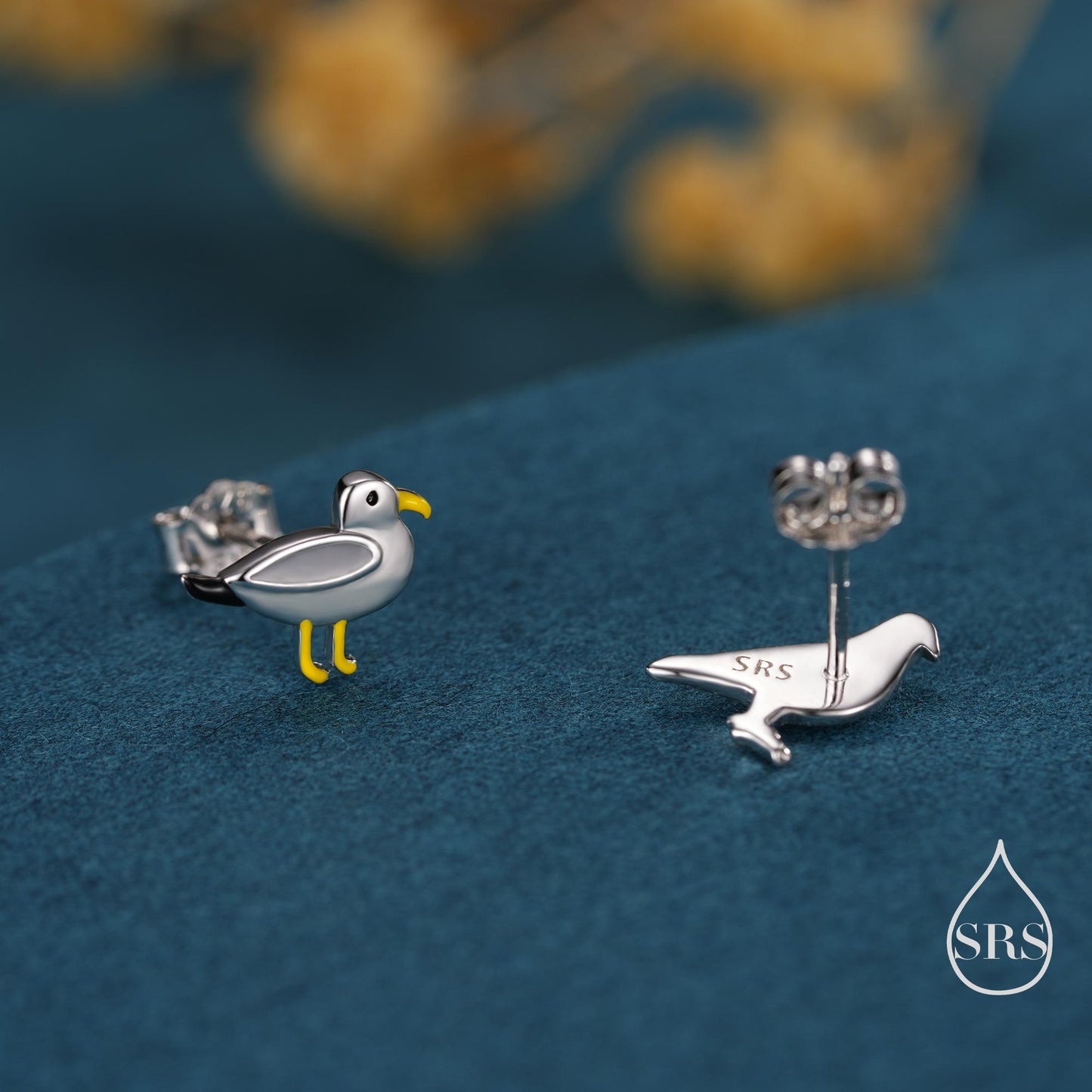 Quirky Mismatched Seagull and Pigeon Stud Earrings in Sterling Silver, Enamel Coated Pigeon Bird Earrings, Nature Inspired Animal Earrings