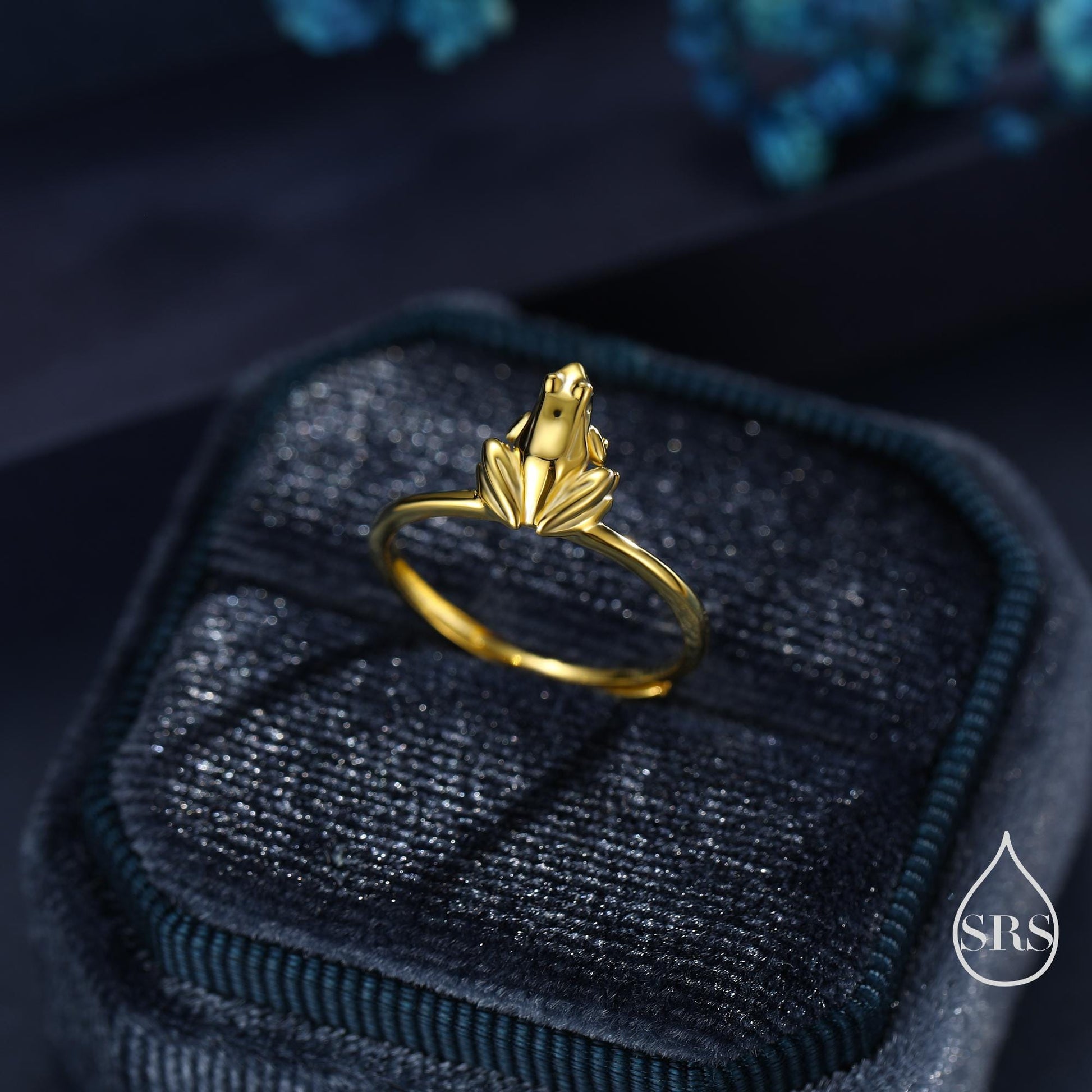 Sterling Silver Tiny Frog Ring, Silver or Gold Finish, Adjustable Size, Miniature Frog Jewellery, Frog Ring