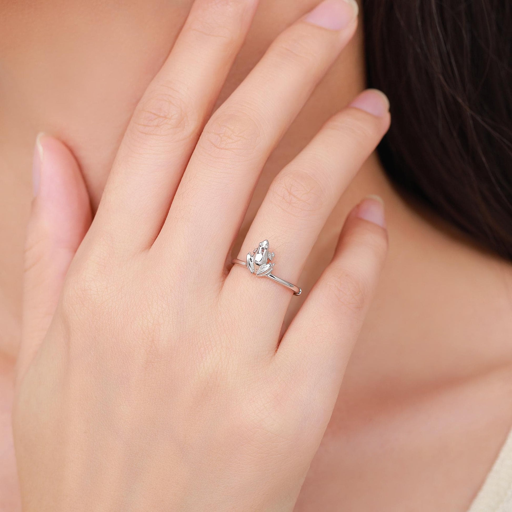 Sterling Silver Tiny Frog Ring, Silver or Gold Finish, Adjustable Size, Miniature Frog Jewellery, Frog Ring