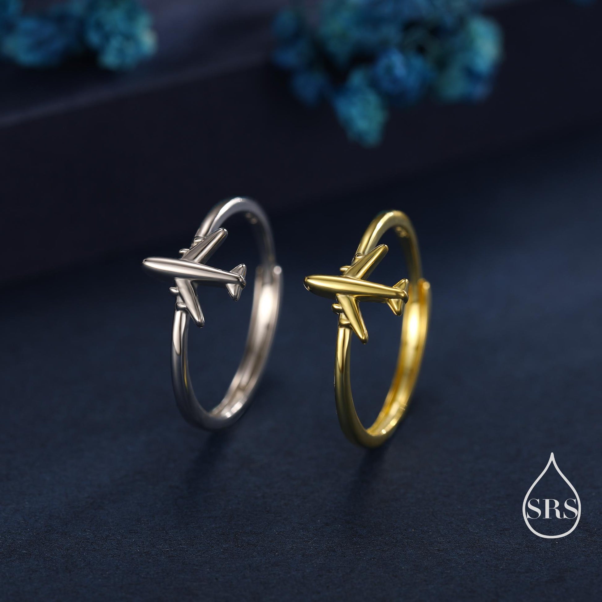 Sterling Silver Tiny Plane Ring, Silver or Gold Finish, Adjustable Size, Miniature Plane Jewellery, Aeroplane Ring, Airplane Jewellery