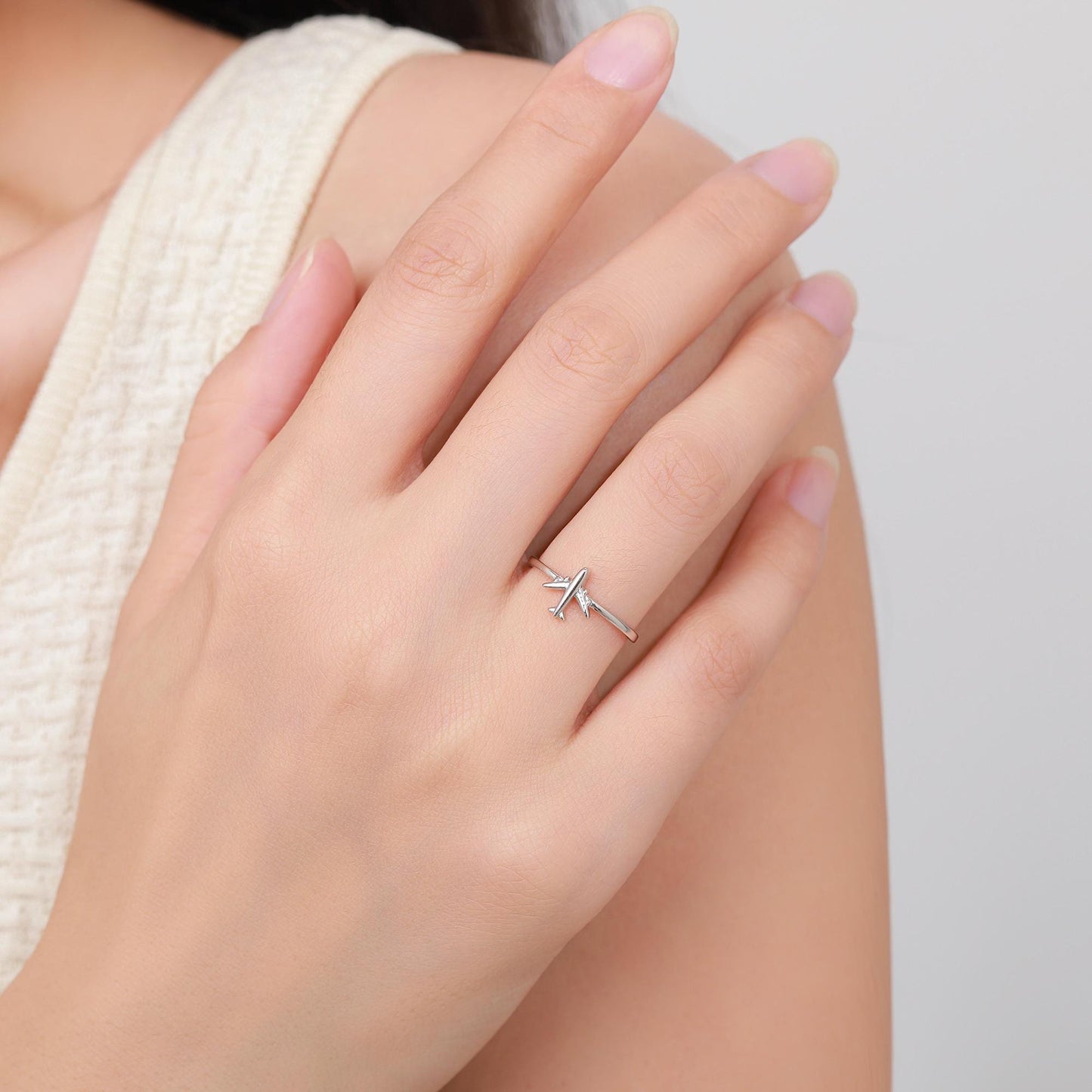 Sterling Silver Tiny Plane Ring, Silver or Gold Finish, Adjustable Size, Miniature Plane Jewellery, Aeroplane Ring, Airplane Jewellery