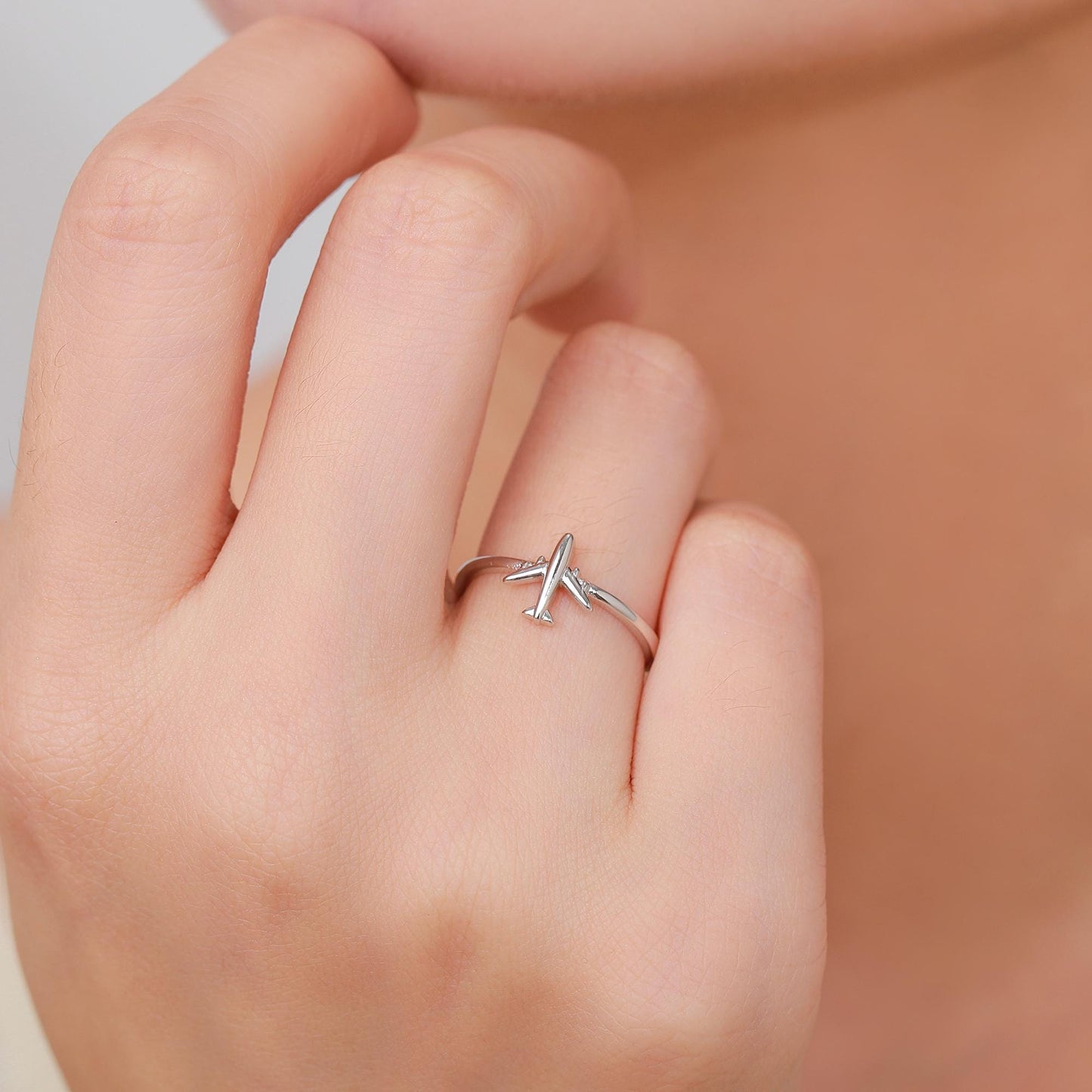 Sterling Silver Tiny Plane Ring, Silver or Gold Finish, Adjustable Size, Miniature Plane Jewellery, Aeroplane Ring, Airplane Jewellery